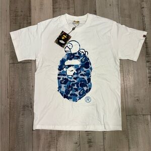 Bape White Tee with Blue Camo Graphic